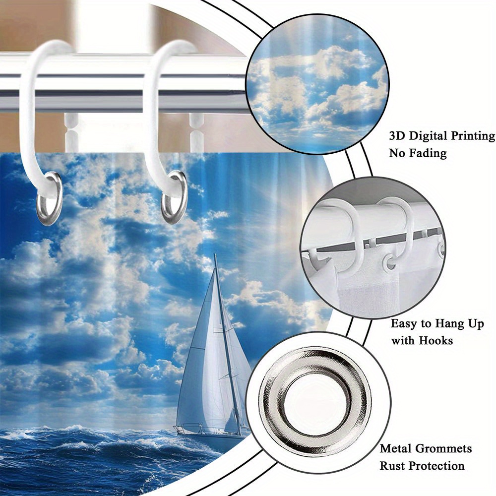 Nautical Sailing Bath Curtain with Hooks