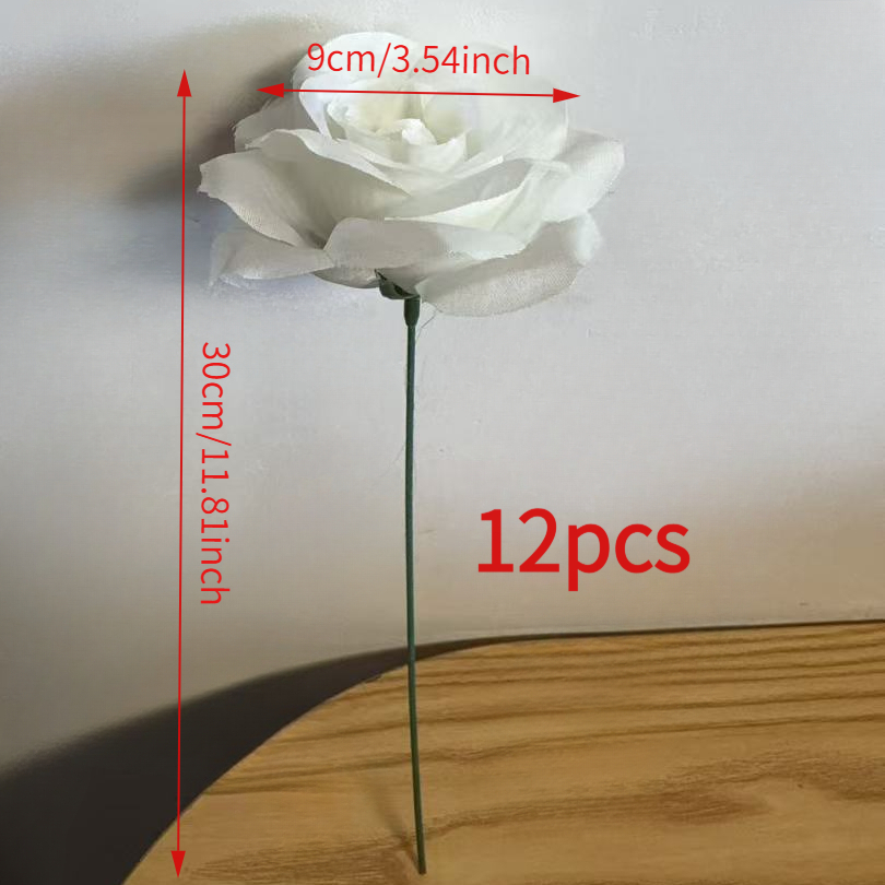 TEMU 12pcs White Artificial Roses, Realistic White Flowers, Uv-resistant For Indoor/outdoor Decoration, Suitable For Diy Weddings, Christmas, ,