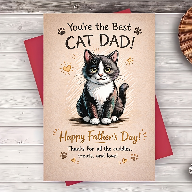 One Envelope, One Greeting Card: Cat Dad Father's Day Card, for the Pet Lover in His Life, Adorable 2D Cat Theme, Suitable for Husband, Boyfriend, Father, Can Be Used as an Office or Home Gift Card