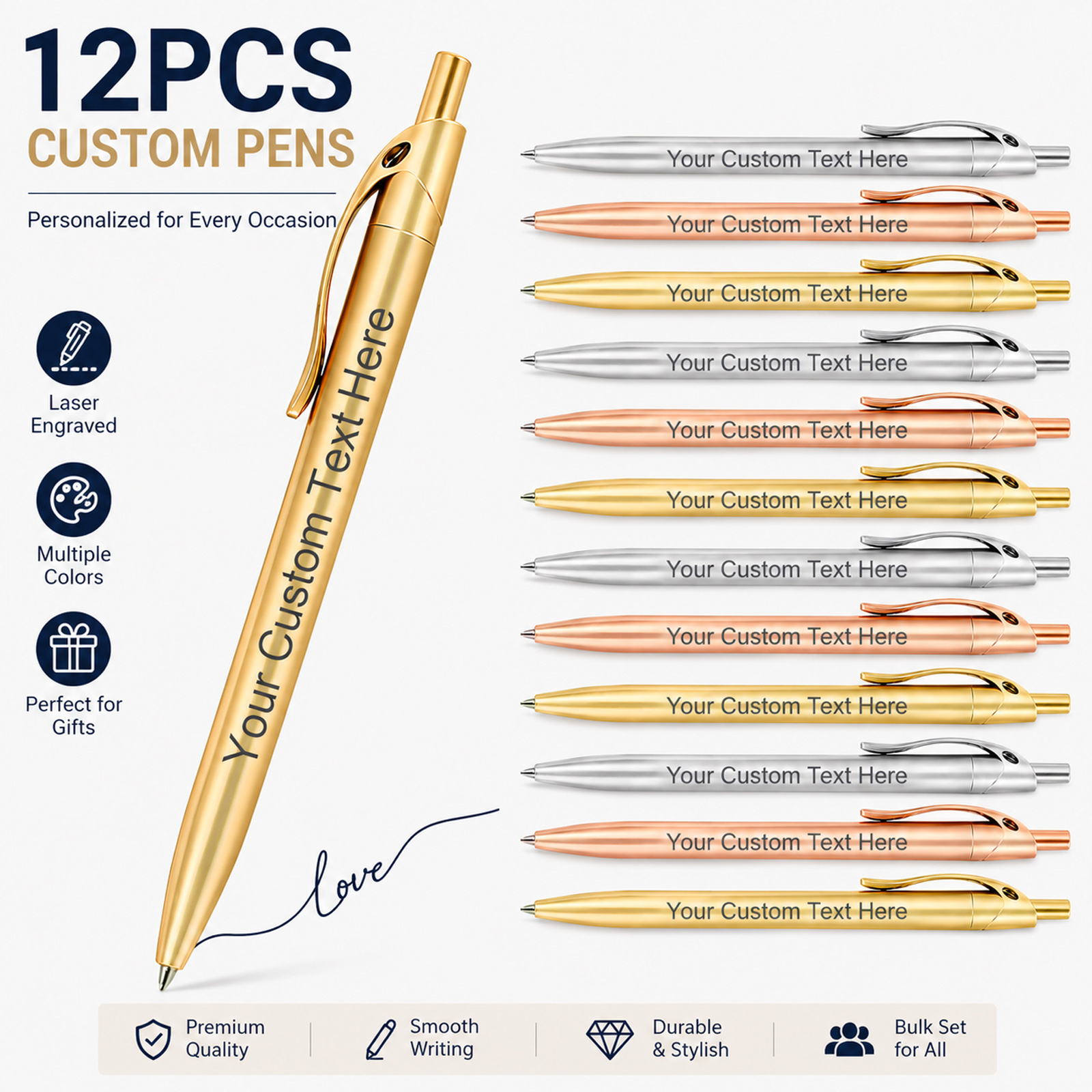 TEMU 12pcs Custom Pens Bulk Pack, Personalized Pens With Name Or Text, Laser Engraved Pens. Business Promotional Pens, Suitable For Business, Events,