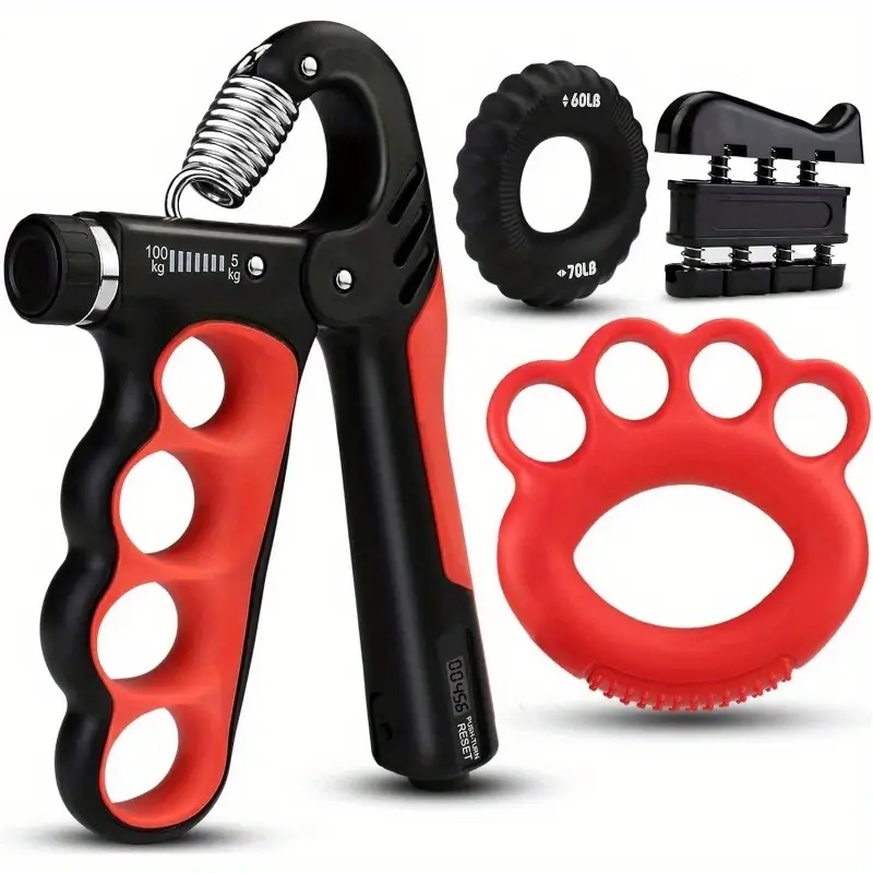 4pcs grip strength trainer kit - 11-220lbs adjustable forearm gripper, finger exerciser & wrist strengthener for men, with handles, durable non-woven material, ideal for hand & wrist , hand strength training|ergonomic grip trainer|durable grip trainer, grip strengthener Product details 0