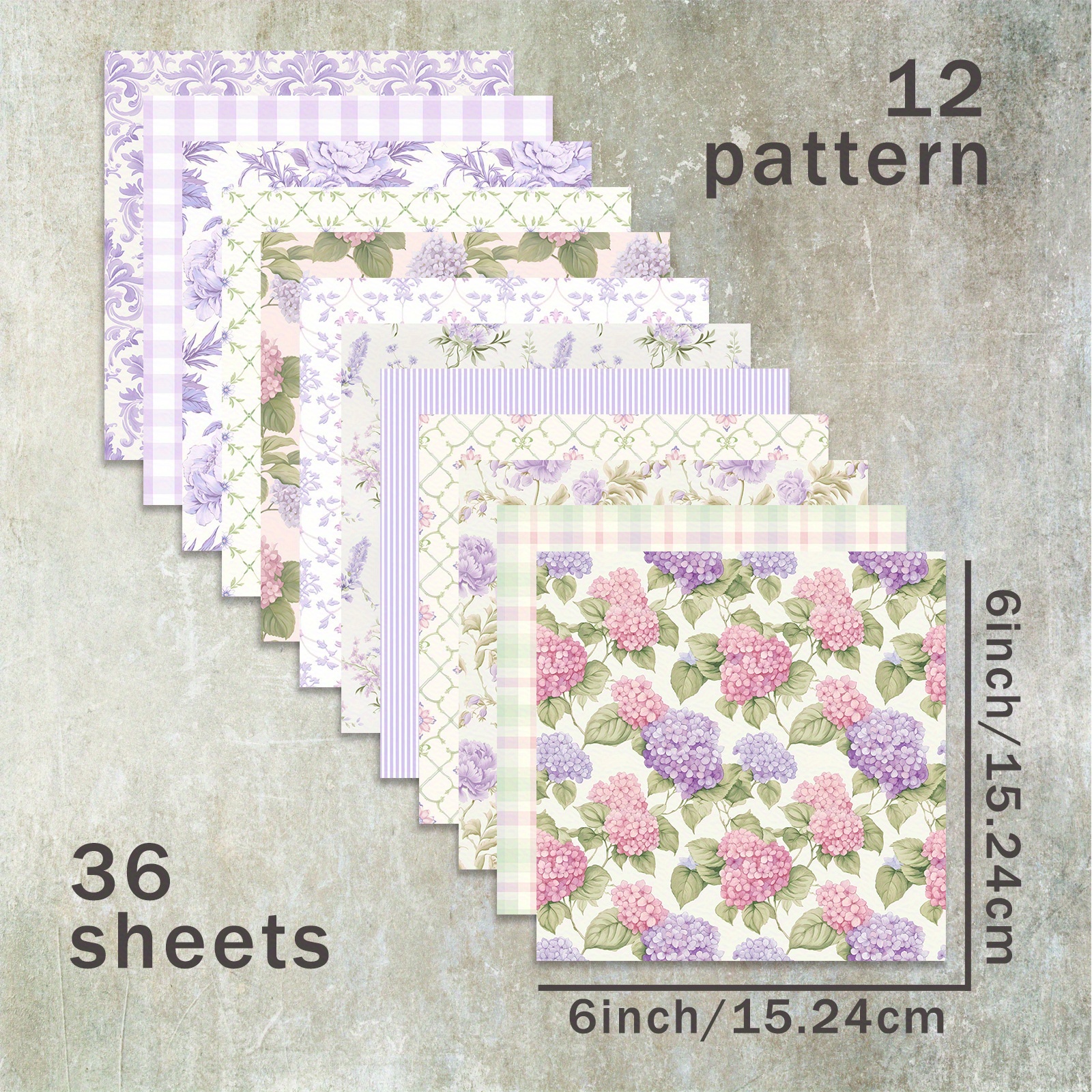 TEMU 36 Hojas de Papel Delgado para Scrapbooking de 6 Pulgadas ( de Hortensia Fresca y ), Adecuado para Diario Bullet, Tarjetas de Felicitación y