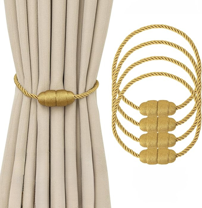 4pcs Set of Golden Magnetic Curtain Buckles, Exquisite Curtain Ties, Elegant Decorative Curtains, Perfect for Home, Office, Hotel, and Outdoor Curtains, Making It an Ideal Curtain Decoration