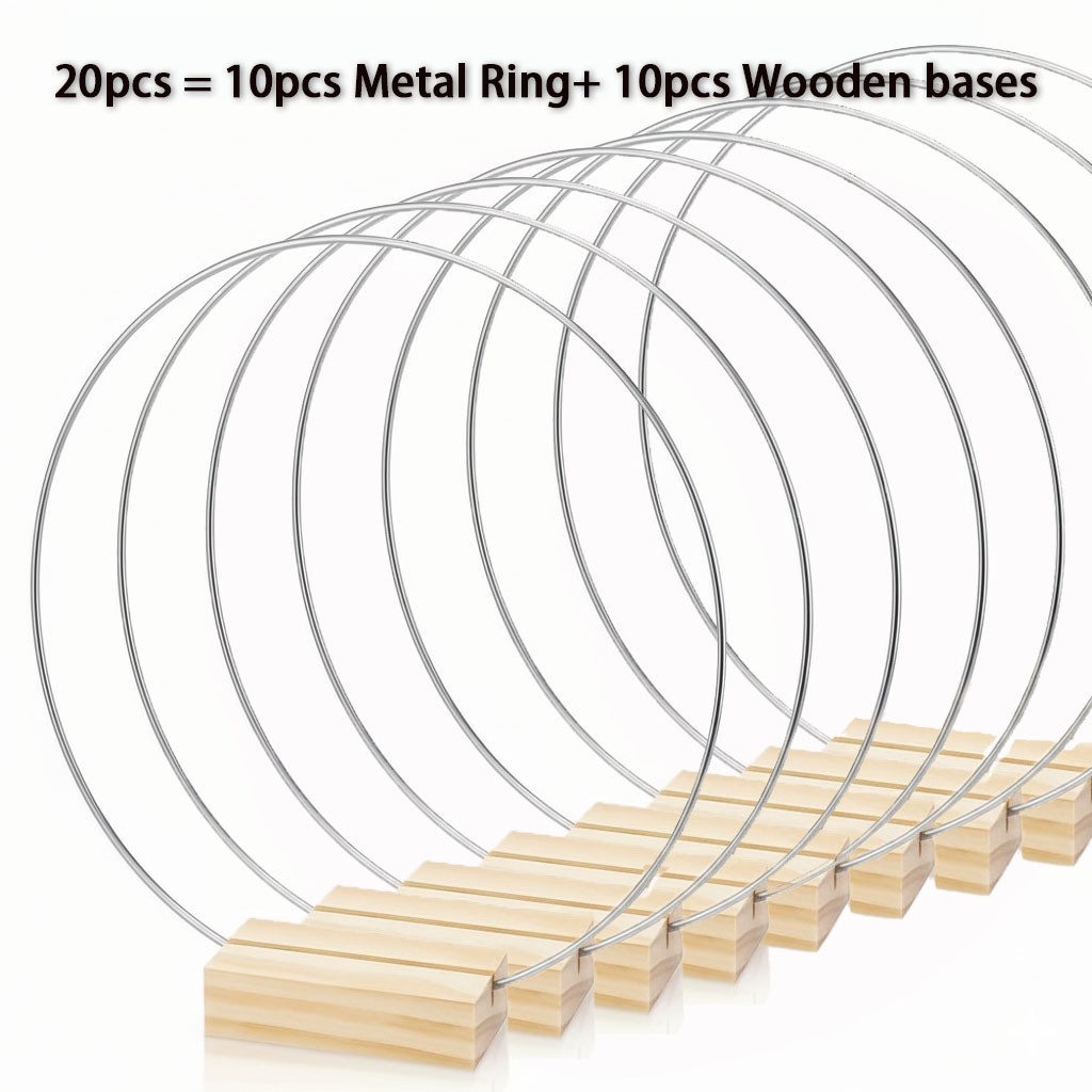 TEMU Set di centrotavola con da 20 pezzi, anello in metallo argentato da 20-30 cm con base in legno | riutilizzabili per decorazioni di tavoli da