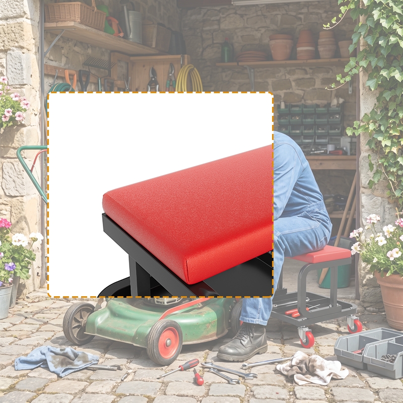 Multi-functional Repair Stool Portable Work Stool Workshop Stool With Casters Square Rolling Stool Heavy Duty 150kg Padded Seat Wheels For Garage Auto Repair Workshop Maintenance