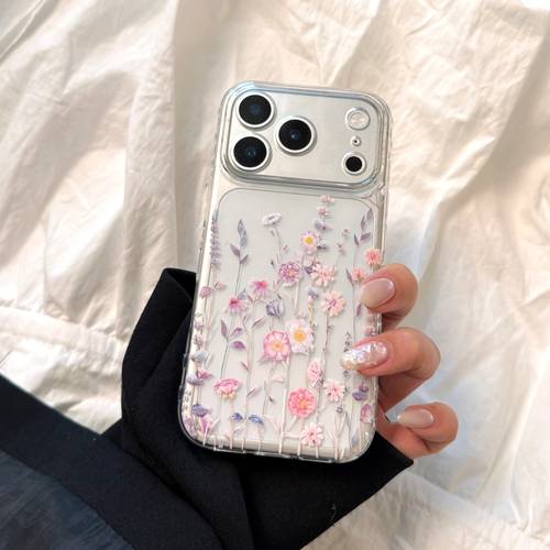 phone case 1pc beautiful floral pattern suitable for 17 pro max phone case transparent iphone 16 pro cover 13 anti drop 15 17 12 14 11