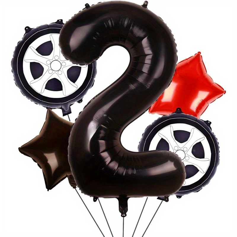5-piece Racing Balloon Set - Balloon, Tire Balloon, Themed Birthday Party Decorations, Chrome Finish, Reusable Foil Balloons For Halloween, Christmas, And Racing Fans For Christmas, Halloween