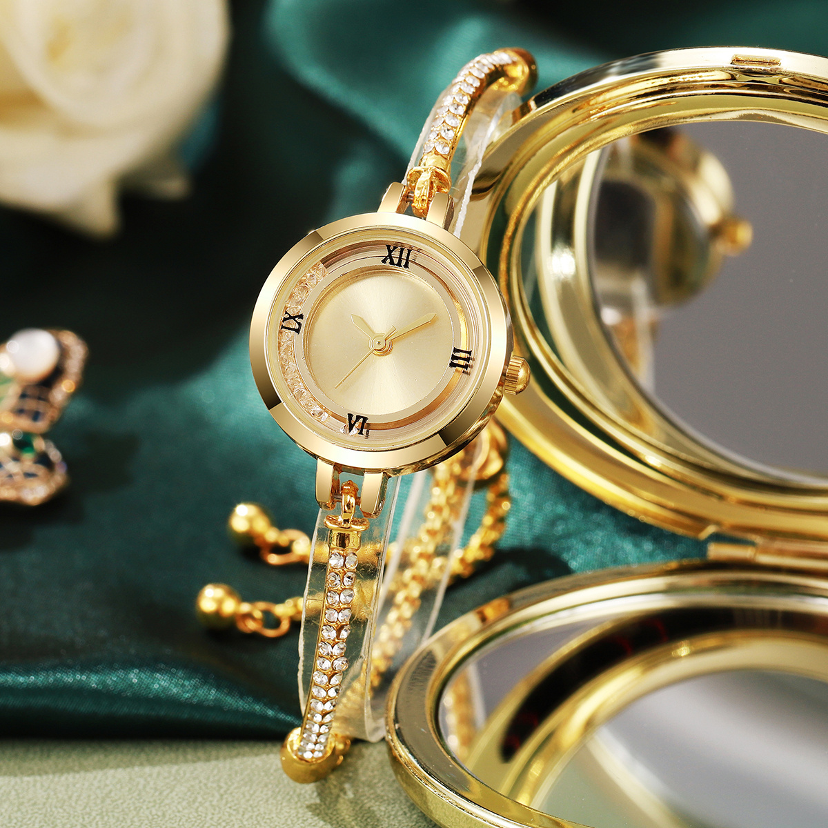 A Delicate And Elegant Women'S Watch Adorned with Decorative Rhinestones, a Minimalist Quartz Watch, The Perfect Gift for Your Girlfriend on Valentine'S Day, Does Not Include a Gift Box