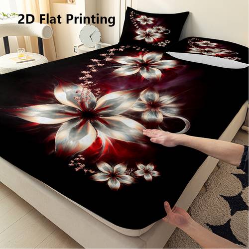 juego de 3 piezas: 1 sábana bajera + 2 fundas de almohada sin relleno, ultrasuave, transpirable, hipoalergénico, , resistente a las , antidescolorante, de , con estampado de enredadera floral, decoración para dormitorio, para , regalo