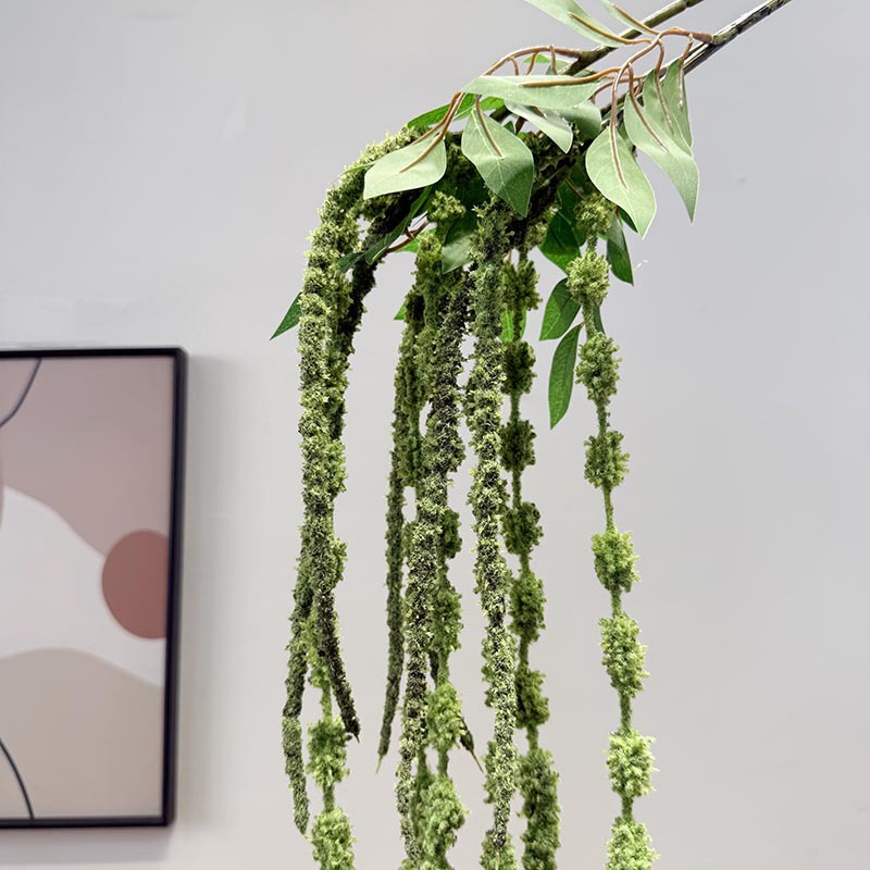 TEMU 2pcs Faux Green Plant Hanging Rice 4- Love Fruit Drooping Chicken Comb Plush Long-tailed Amaranth Home Decoration Fake Flower Berries Tears/home
