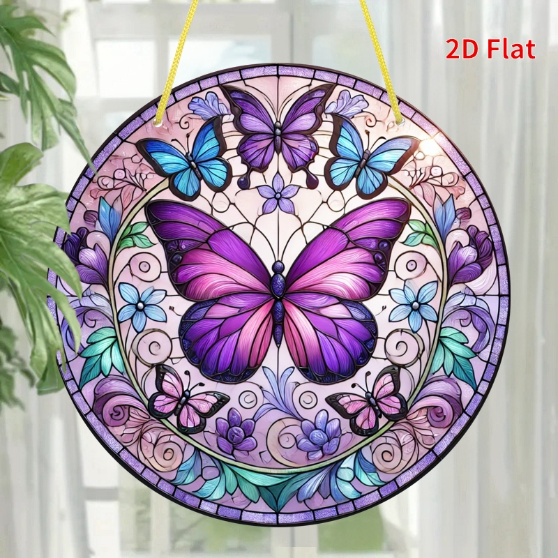 TEMU 2d Flat Printing, Circular Acrylic Wall Decoration, Purple Sun Catcher, Window Decor, Living Room Artwork, Garden Autumn Decoration, Room Decor,