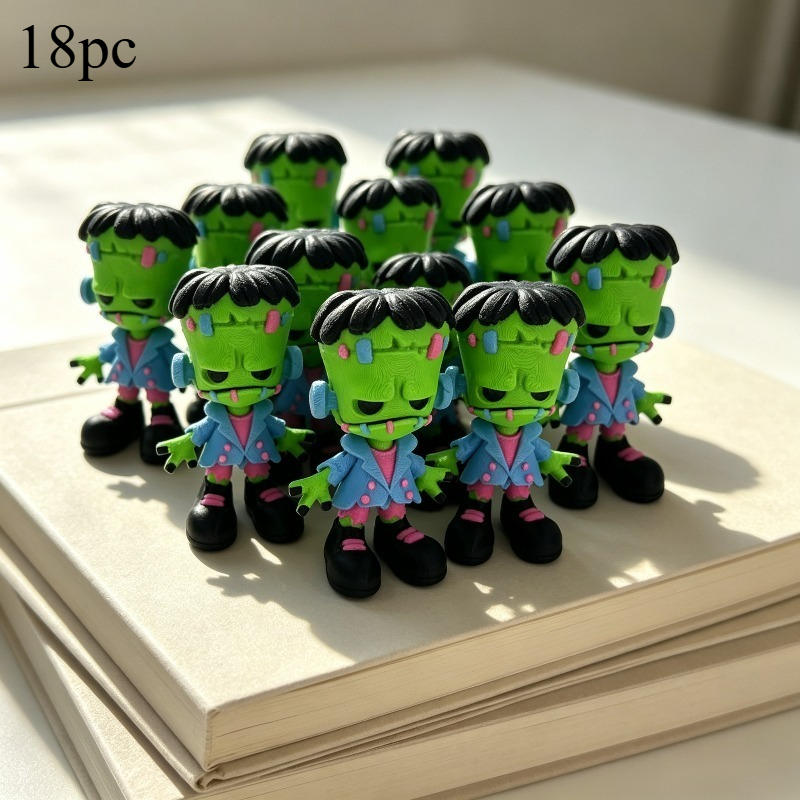 TEMU 18pcs 3d-printed Creative Articulated Relaxation Dolls - Poseable Green-faced Horror-themed Desktop Ornaments And Collectibles, Suitable For