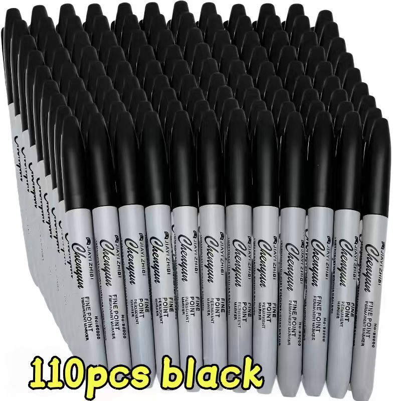 60pcs/110pcs Large Capacity Fine Tip Black Permanent Markers, Quick-Drying And, 1 Mm, Black Ink, Smooth Writing, Suitable for School Supplies, Office Use, And Gift Wrapping Markers, for Ages 14 And Up, Christmas | Halloween | Holiday Gifts