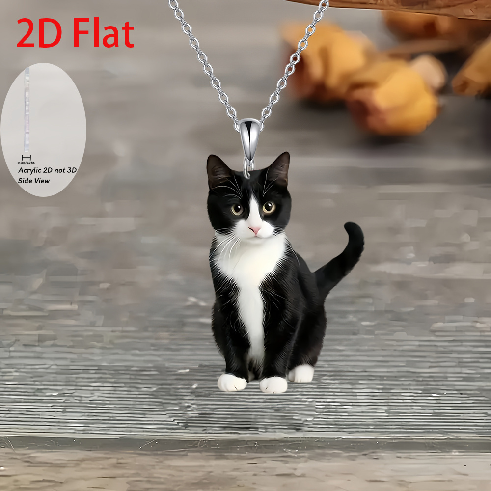 TEMU 2d Flat, 2d Flat Acrylic Cat Pendant Necklace - Black & Style Lightweight , Casual Attire Jewelry Gift For Birthdays, Holidays, Family & , 2d Flat
