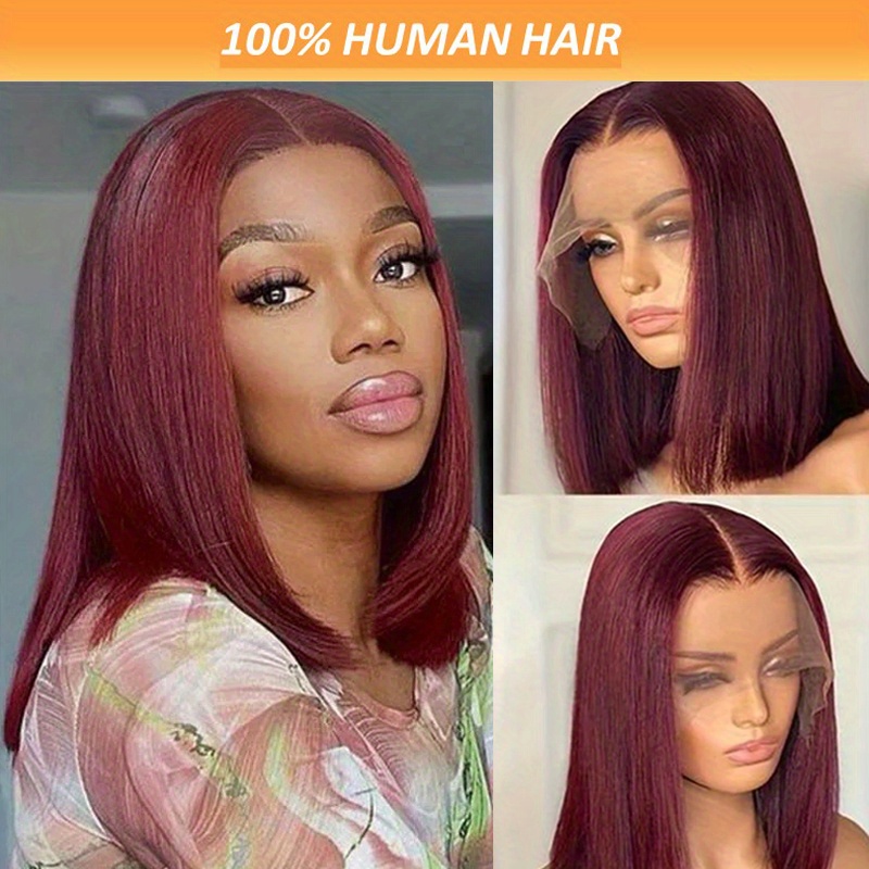 Burgundy Wig Red Bob Wigs Human Hair 1pc Elegant 13x4 Transparent