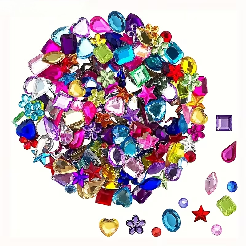 TEMU 200/358/558pcs Random Color Rhinestone Set For And Decoration - Various Shapes, 6-13mm Acrylic Gemstones, , Gifting, And Celebration Events