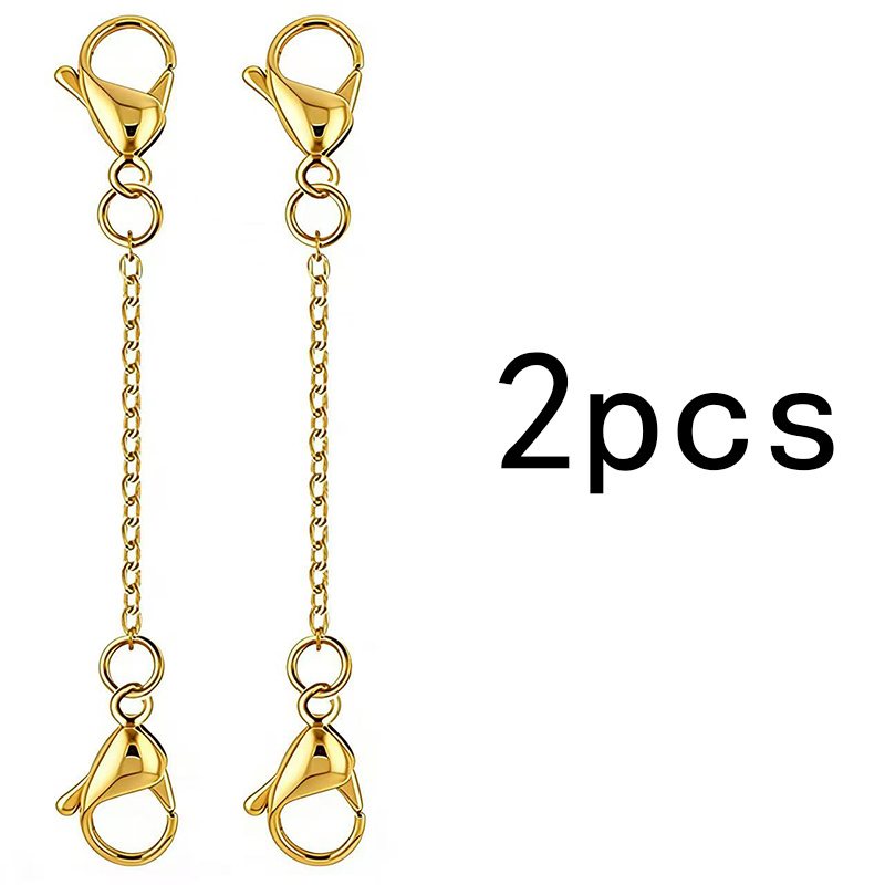 2pcs/5pcs 18k Gold Plated Stainless Double Head Lobster Clasp With Tail Chain Extension Chain Adjustment Chain For Handmade Necklace Bracelet Making Extension Chain