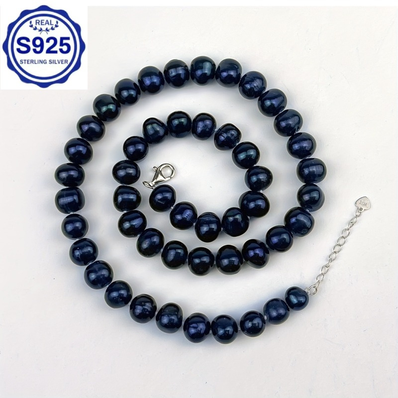 

925 Sterling Silver Round Pearl Necklace Elegant Style Banquet Jewelry Necklace Women/ Men