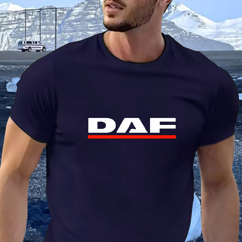 

T-shirt à col rond imprimé DAF pour homme, tissu en polyester tricoté décontracté avec une légère élasticité, coupe standard, motif dessin , pour t-shirt adulte d'été