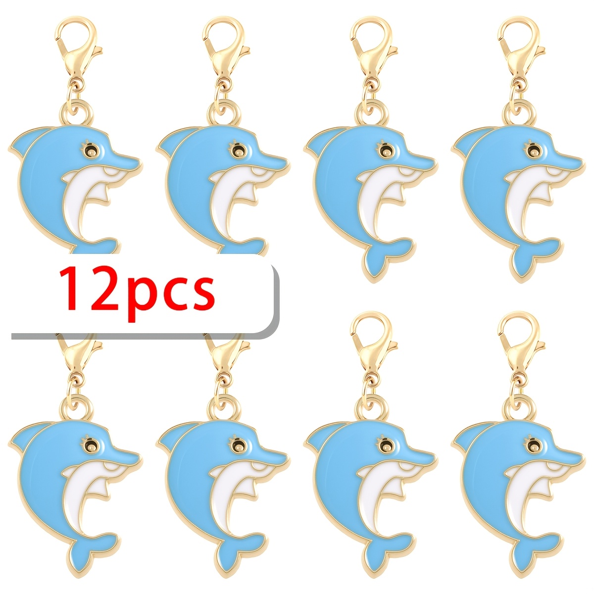 TEMU 12/6 pz Delfino Blu in di con Chiusura a Moschettone, per Creazioni , Portachiavi Fai da Te e Accessori per Portachiavi