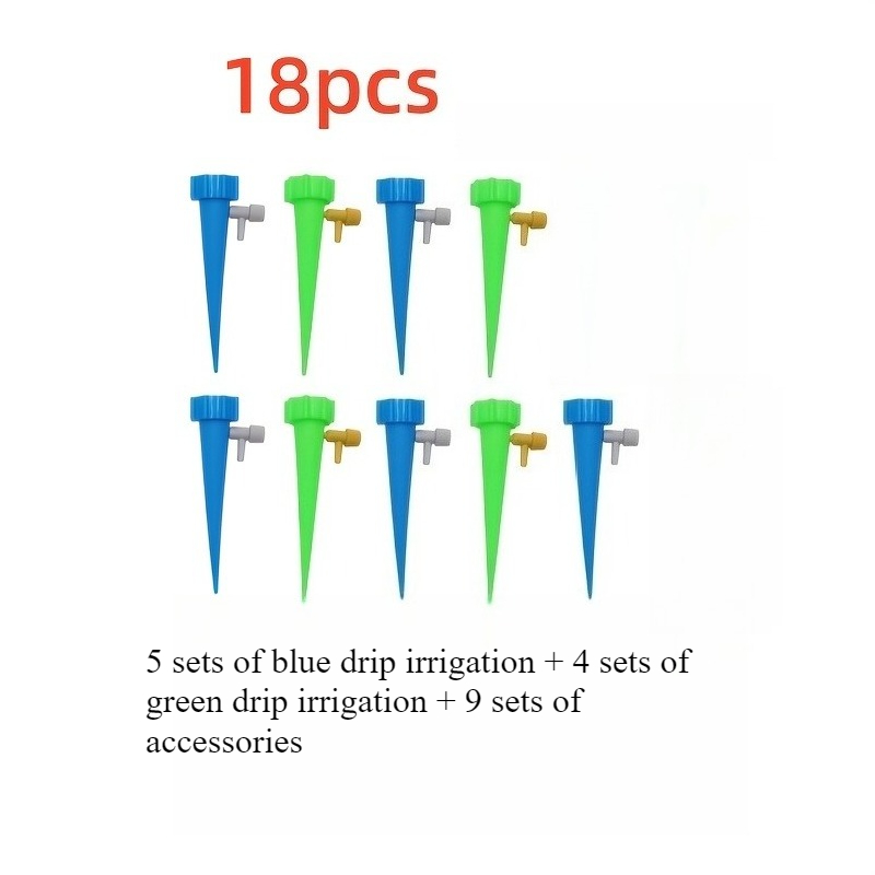 TEMU 18pcs, 5 Blue And 4 Green + 9 Sets Of Accessories, Random Color Automatic Water Spraying Adjustable Plant Watering Nozzle With Slow- Valve