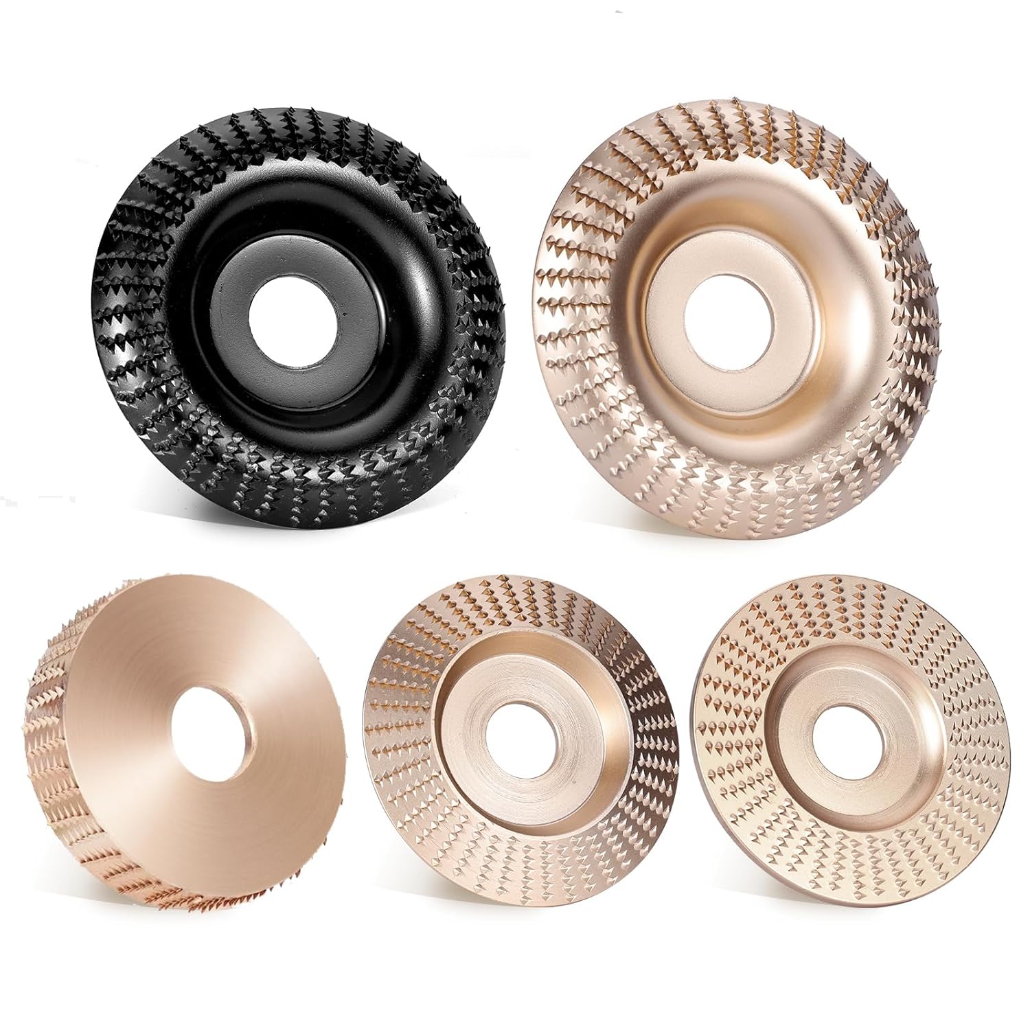5pcs Angle Grinder Wood Carving Disc Set, 4" & 4 1/2" Compatible, 5/8" , Wood Shaper & Stump Grinder Teeth
