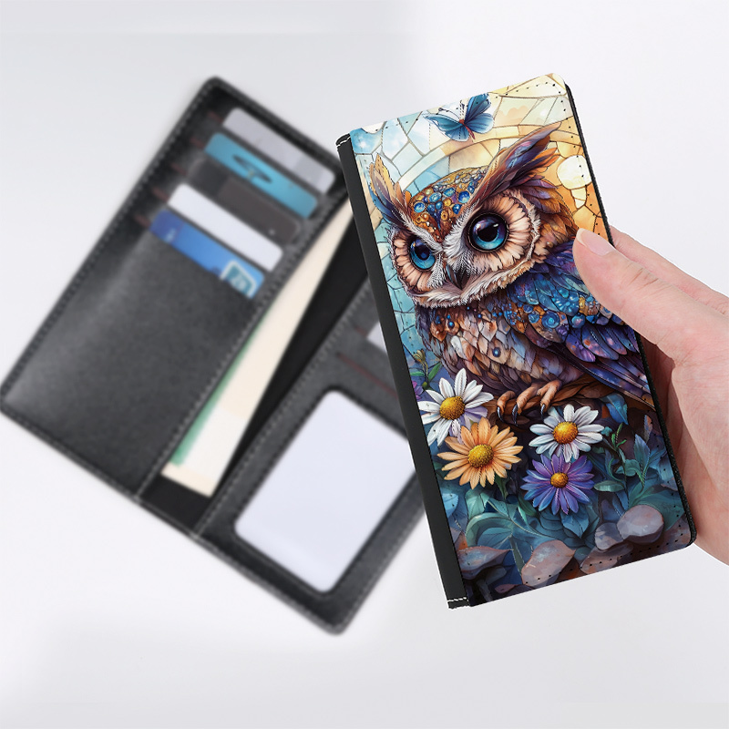 

1pc Owl Pattern Women', Leather, 10-card Slot, Fashionable Daily Commuter, Double-fold, Multi-compartment, Casual Purse, Card Organizer, Portable Gift For , No Closure