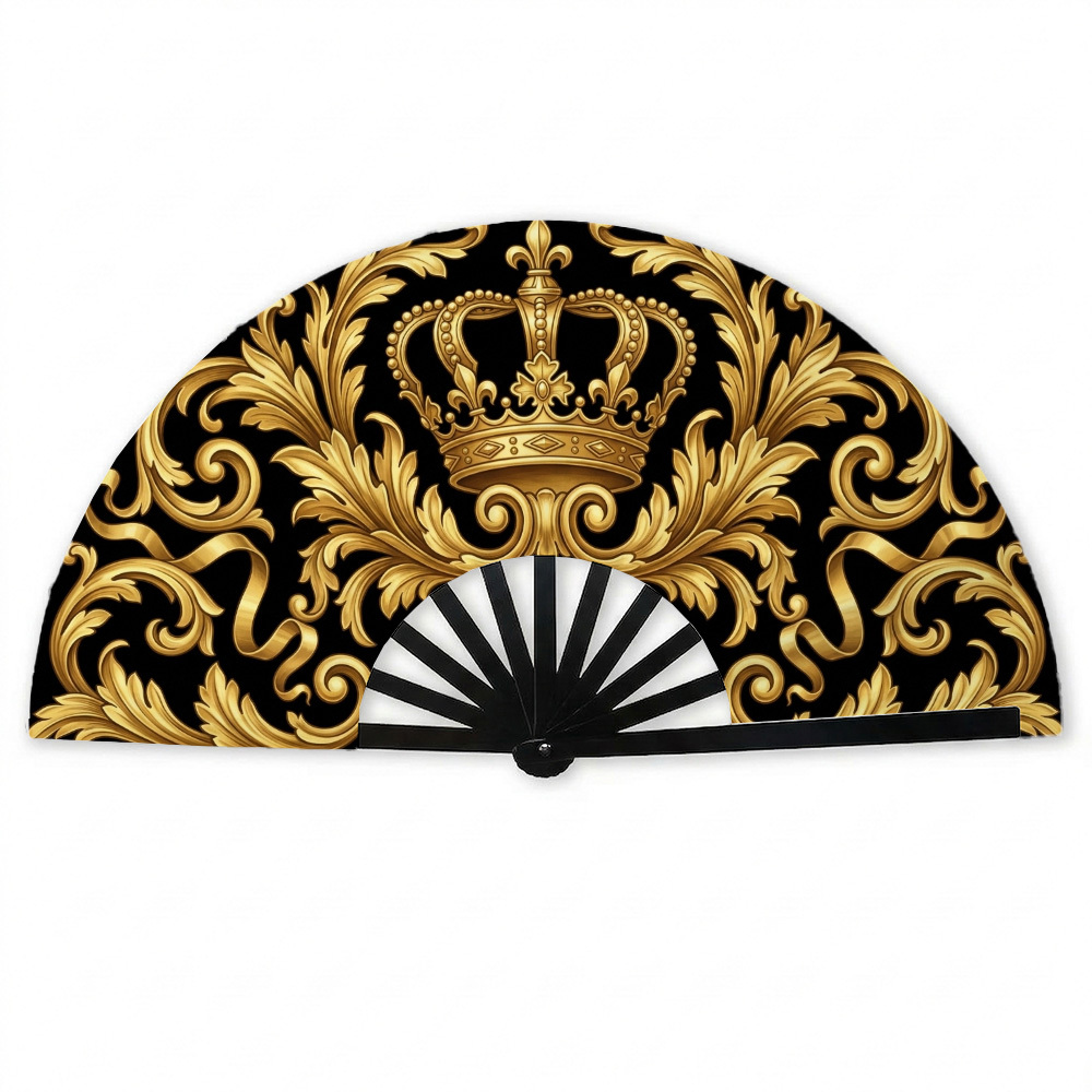 TEMU 1 Éventail pliant Baroque avec doré et couronne royale pour réunions de famille, concerts, cérémonies de de diplômes, spectacles de danse,
