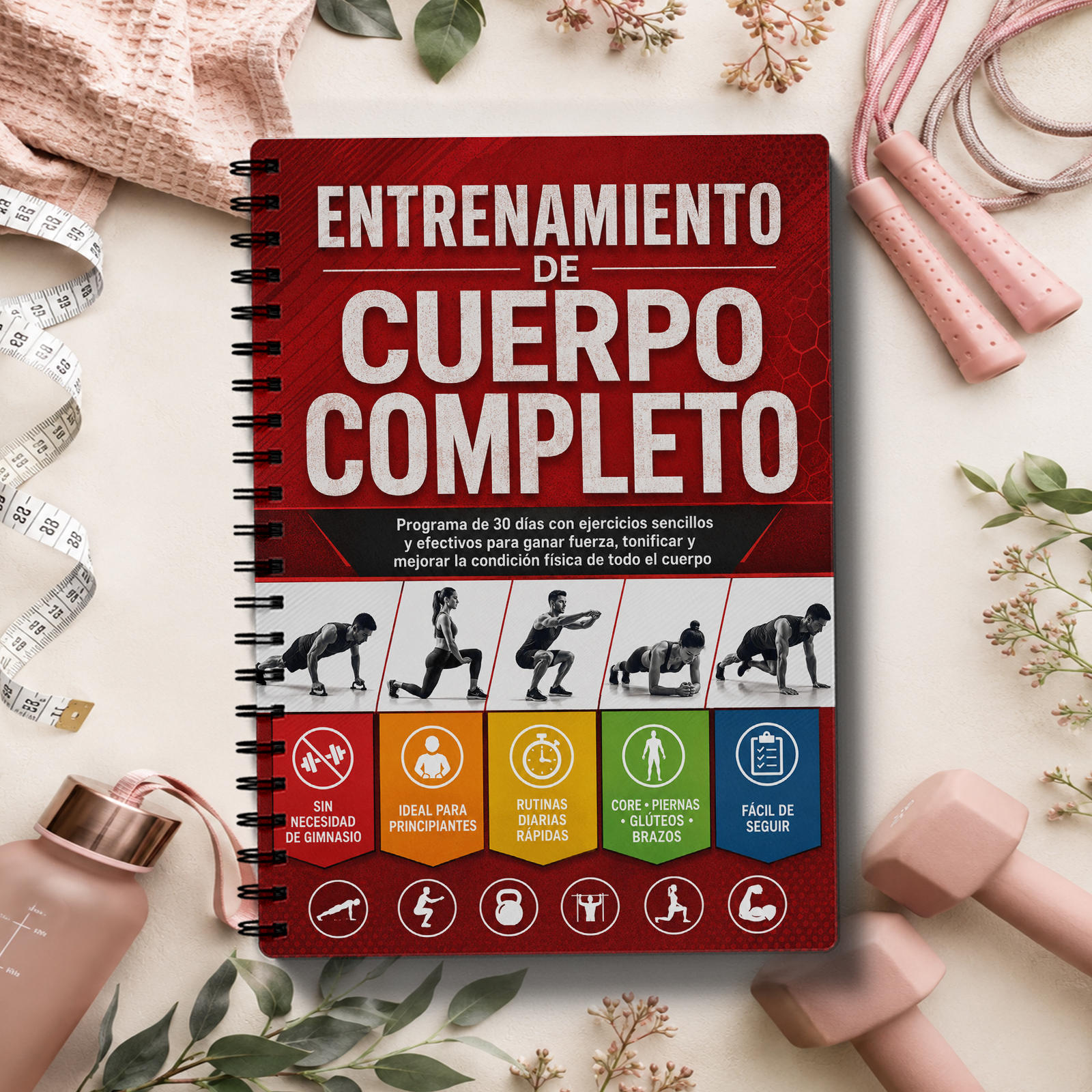 TEMU Versión Española Plan de Entrenamiento de 30 Días para Todo el Cuerpo, de Entrenamiento con Peso Corporal de Fitness en Casa para Principiantes,