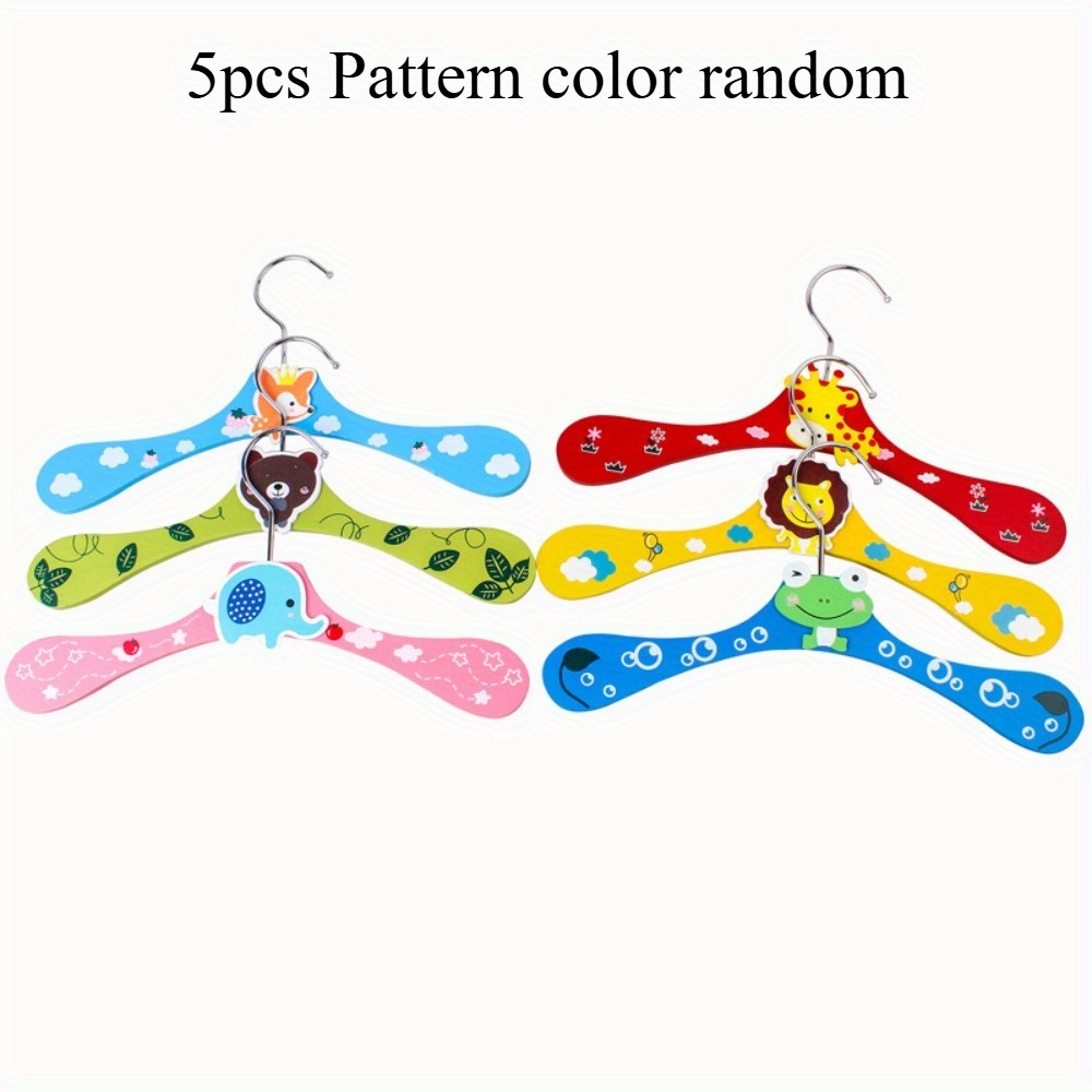 Image of 5pcs Cartoon Animal Wooden Hangers, Mini Animal Hangers, Durable - Clothes And Towel Storage Racks, Suitable For Balcony And Wardrobe Organization
