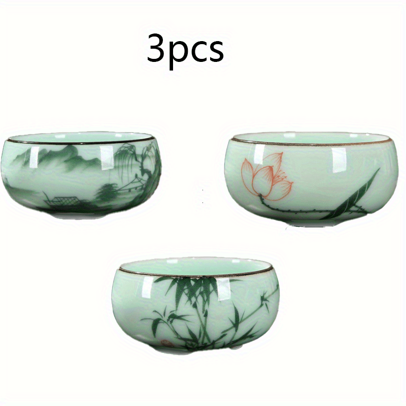 3pcs/set Dry Fu Tea Cup Set Ceramic Hand-painted Landscape For Lotus Carp Tea Bowl Chinese Sample Tea Cup