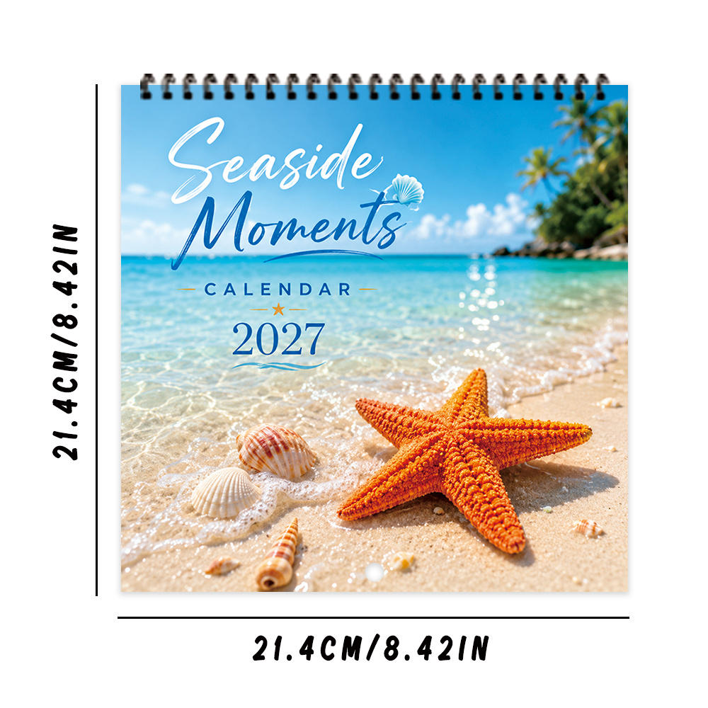 TEMU 1pc, , Seaside Scenery Wall Calendar, Starfish/shell/beach, Suitable For Home, Office, School Daily/weekly/monthly Schedule Planning. Ideal For