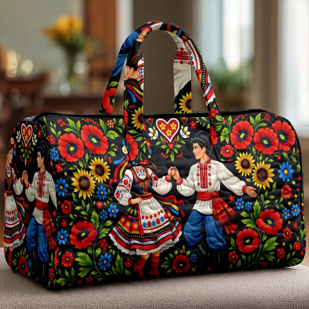 Image of Women's Shoulder Bag, Festive Traditional Eastern European Couple Print With Colorful Floral Pattern, Durable Casual Handbag, Multiple Specifications , Perfect For Daily Shopping & Everyday