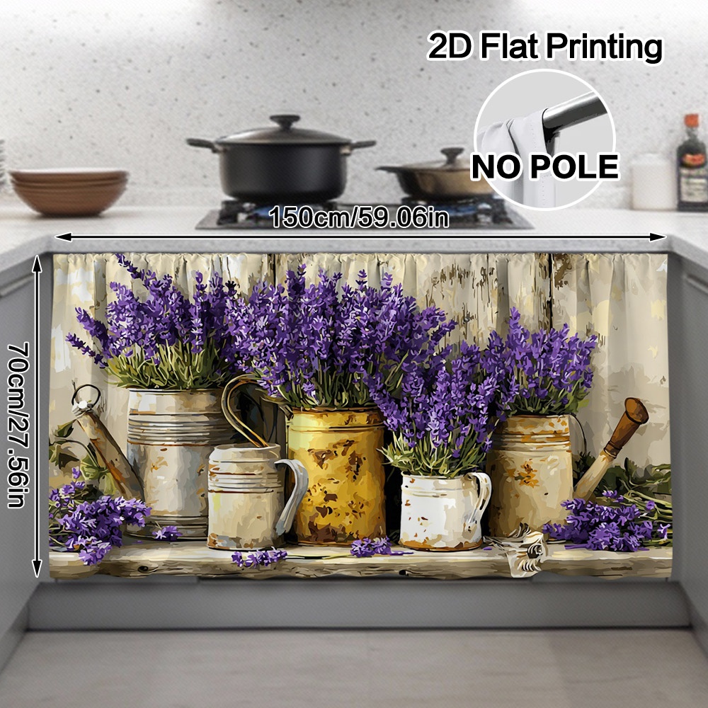 TEMU Tende piatte 2D, 1 pezzo, color lavanda, adatte per soggiorno - Pannelli per finestre semitrasparenti con per bastone e stampa lavanda, tessuto
