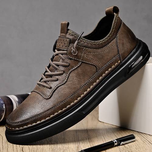 mens lined soft leather sneakers low top casual shoes with rubber sole warm winter solid color round toe blanks for casual attire