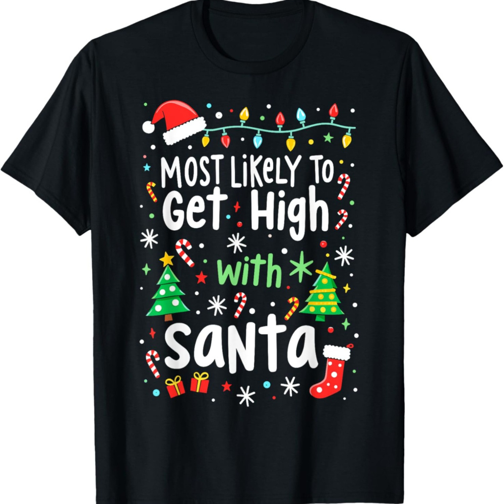 

Men's Cotton T-shirt, 100% Cotton, Regular Fit, Crew Neck, Slight Stretch, With Santa Graphic, For Summer Casual Wear, Christmas Humor Tee, Most To With Santa Print, Ideal For Men, Dad, Family