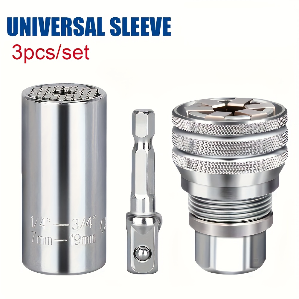 TEMU This Is A 3pcs Set Of-plated Vanadium Steel Socket Wrenches, Featuring A Honeycomb Design. It Includes Adapters And Sockets Ranging From 7mm To