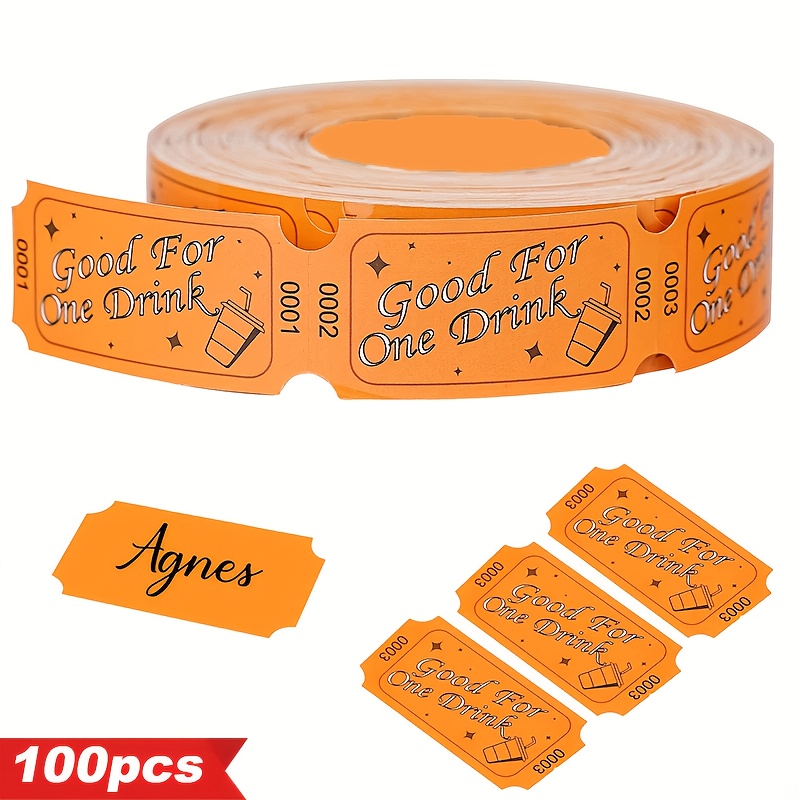 TEMU 100-pack Orange ", 1 " Tickets Roll - Durable Single-sided Adhesive, 1 X 2 Inches, Suitable For Events, Carnivals, Classroom Rewards,