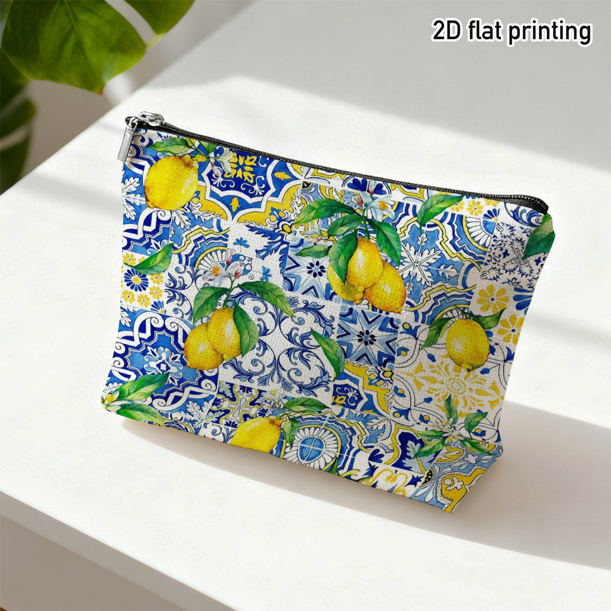 TEMU 2d Flat 1pc Mediterranean Tile Pattern Makeup Bag, And Blue , Ideal For Storing Daily Cosmetics, , Summer Beach Trips, For , Fashion Enthusiasts