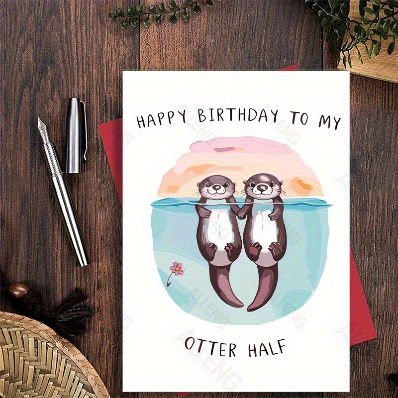 TEMU 1 Otter Half Birthday Card - Mixed Color Paper Greeting Cards, Perfect For , Husbands, Wives, Girlfriends – Ideal For Christmas And Birthday