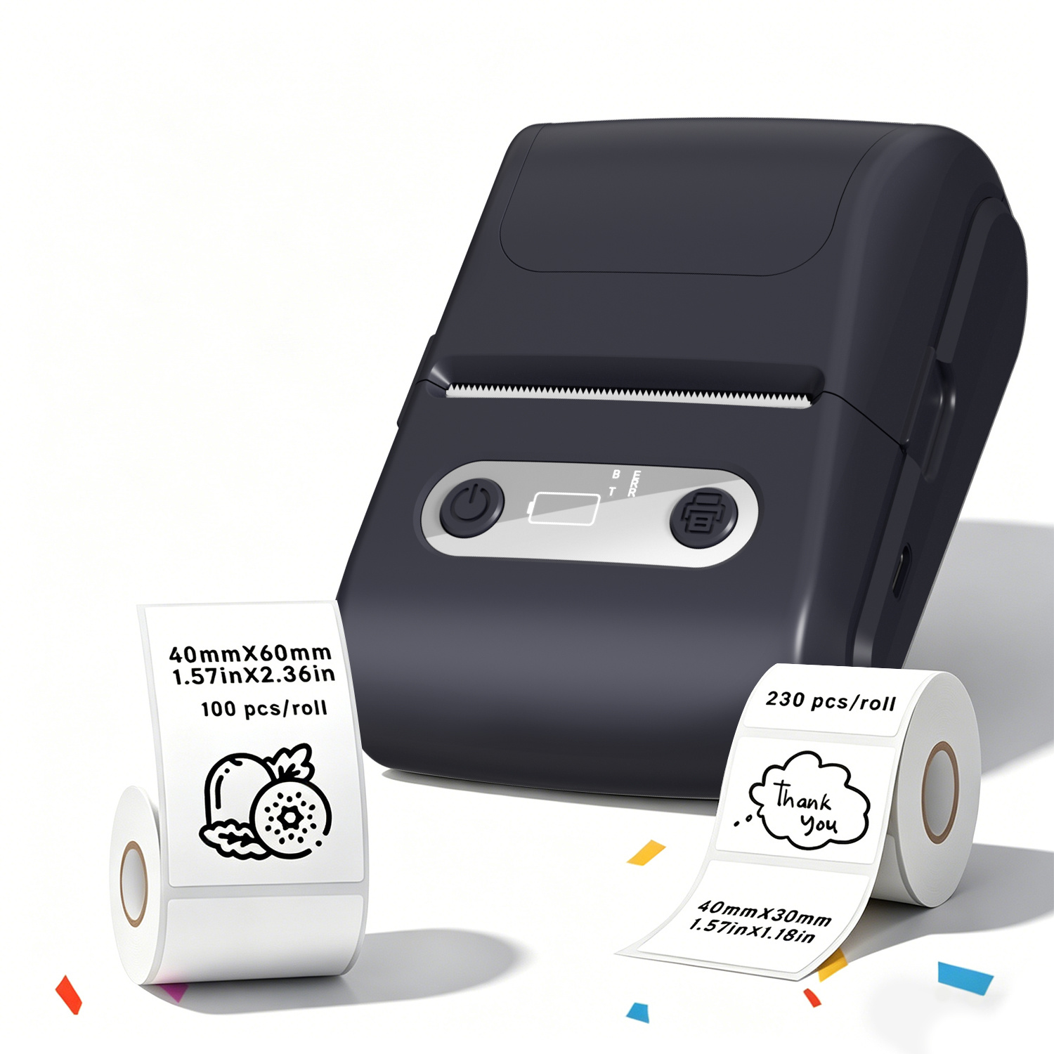 TEMU Mini imprimante thermique portable, imprimante d'étiquettes, imprimante de codes-barres, équipée de 2 rouleaux de papier thermique (110 feuilles