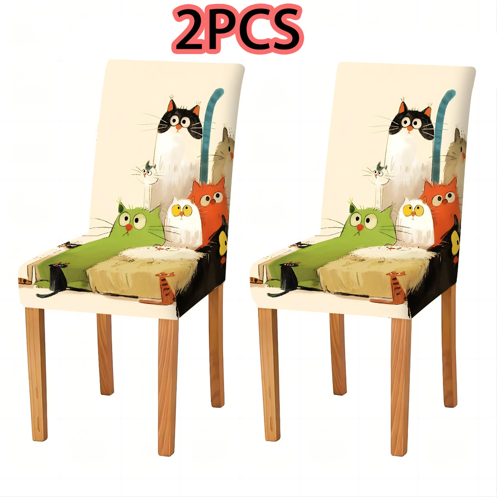 TEMU 2pcs / 4pcs/6pcs Animal Elements, Cute Kitten Polyester Chair Cover, Chair Cover, Party Decoration, Festival Decoration, Seat Decoration, Scene