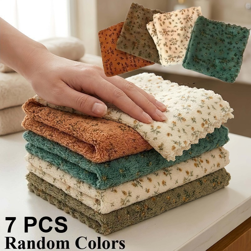 TEMU Lot de 7 torchons de vaisselle à motif floral vintage pour , , le nettoyage de bain - Chiffons de nettoyage absorbants en avec de couleurs