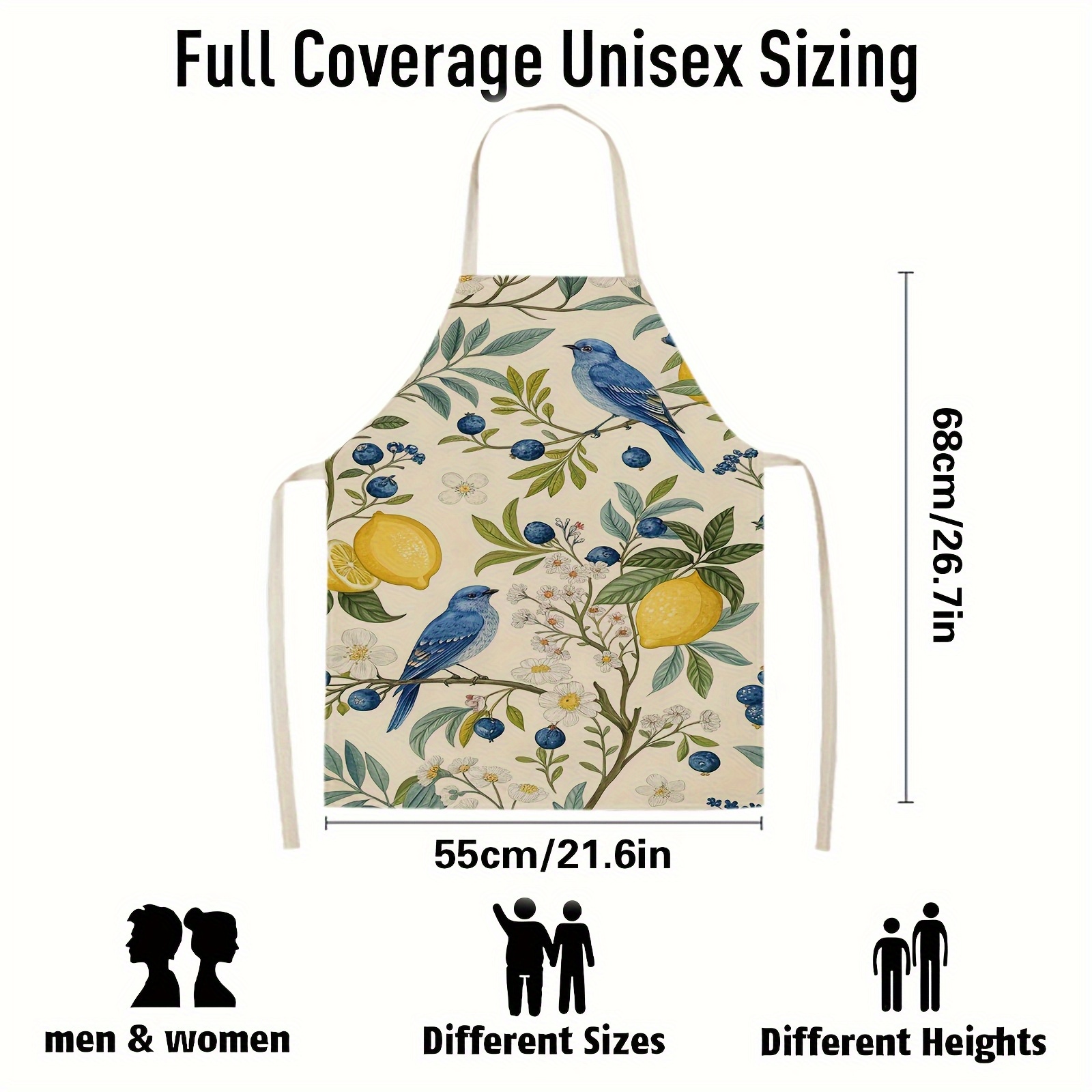 TEMU 1pc Apron With Elegant - Large Kitchen Apron (55x68cm/21.6x26.8in), Durable Polyester Fabric For Cooking, Baking, Cleaning, Bbq, Painting - &