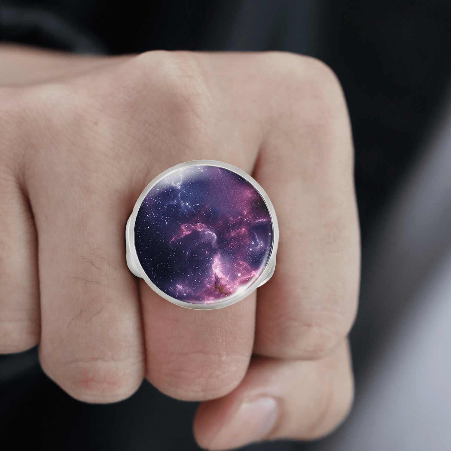 Adjustable White Ring with Universe Planets Design