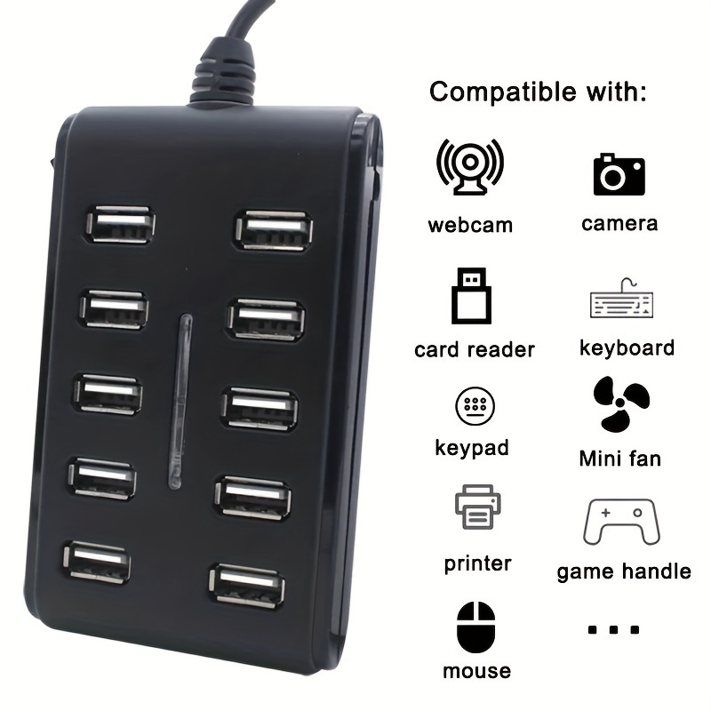 

Compact 10-in-1 Portable Usb Adapter - Usb Power, Abs Construction, , No Driver Required - Supports Mouse, Keyboard, Flash , Tiny Home Portable