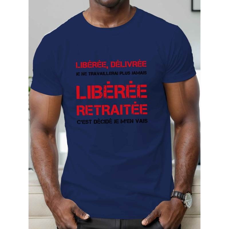 

T-shirt à française pour homme, col rond décontracté, motif géométrique, coupe standard, tissu tricoté % polyester, léger stretch, haut à manches courtes d'été