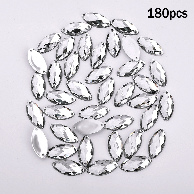 TEMU 180pcs 0.7 * 1.5cm/0.27 * 0.29 Mixed-color Horse's Eye With Rhinestone Acrylic Flash Flat Back, Which Is Used For Diy Wedding Dresses And Sewing
