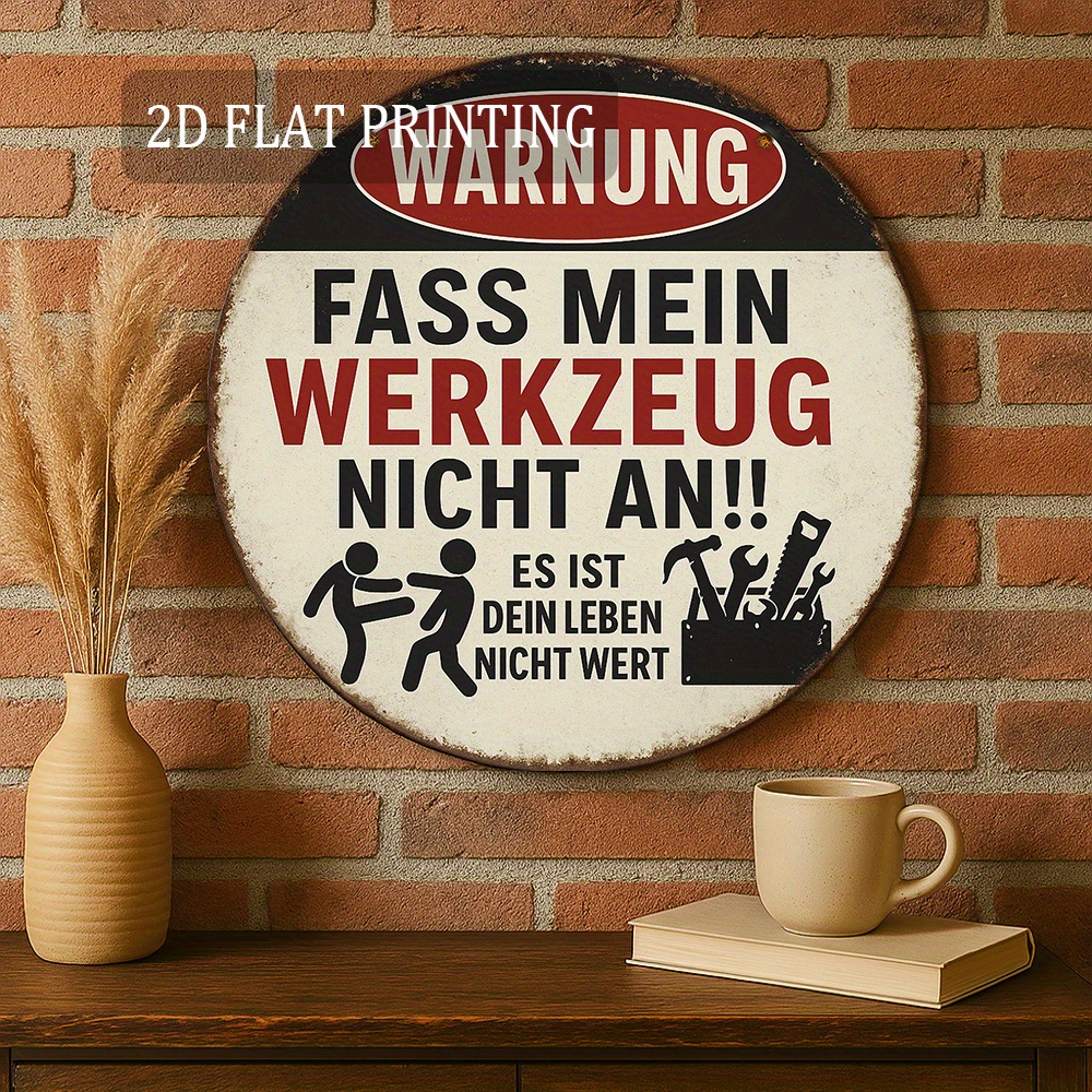 E-shop 2D Flach, Vintage Deutsches Werkzeug-Warnschild, . 20.32cm - Rot, Schwarz & Weiß Design, Garage oder Werkstatt Dekor, für Männerhöhle Geschenk,