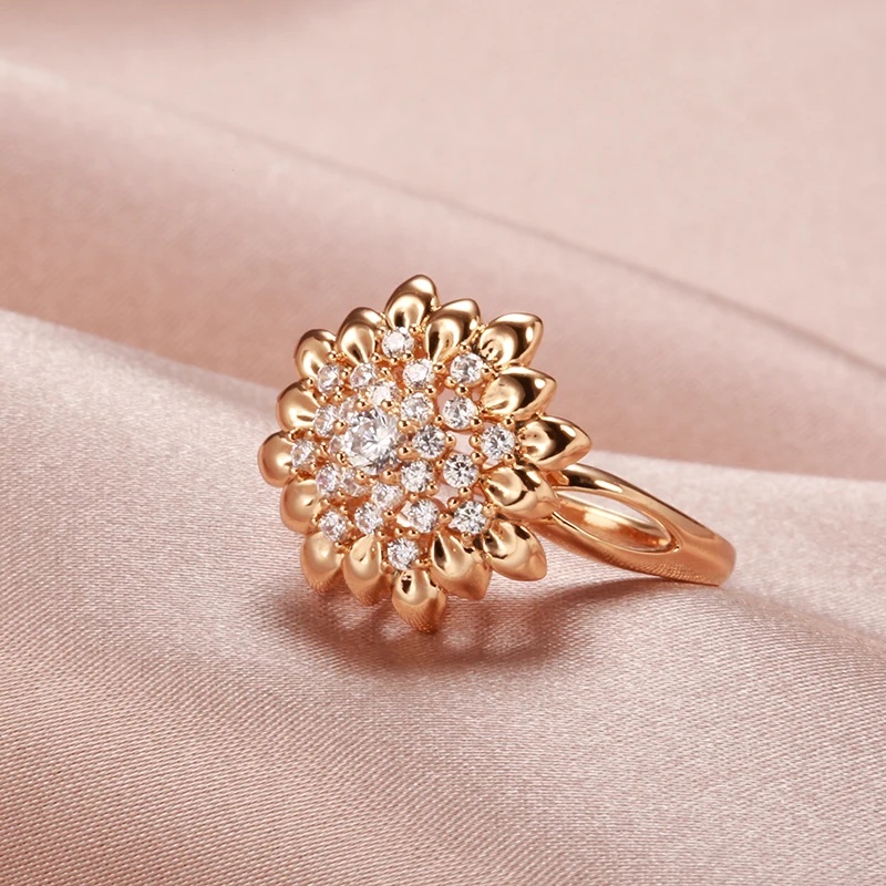 Luxury Cubic Synthetic Zirconia Geometric Flower Ring, Vintage Style